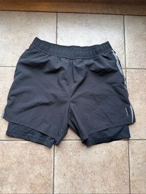 Balance Collection Black Athletic Layered Shorts with Gray Side Stripe